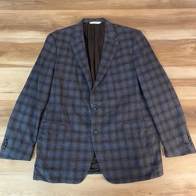 Samuelsohn Sport Coat Mens 46L Navy Blue Plaid Super 110s Wool Blazer - Image 1 of 4