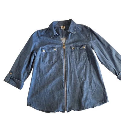 Anne Klein Mujer Cremallera Manga 3/4 Denim Chaqueta Camisa Bolsillos Talla Grande Foto 1 de 4