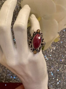 Antiguo anillo de rubí real sólido plata 925 de colección talla 6,75 - Imagen 1 de 12