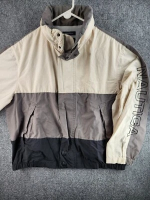 Chaqueta cortavientos Nautica de colección para hombre beige gris bloque de color cremallera completa mediana adulto Foto 1 de 4