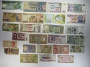 Junk Drawer Assortment of 25 Various Banknotes Paper Money World Currency Lot