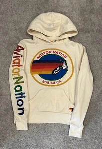 Felpa con cappuccio pullover Aviator Nation Malibu California bianco sporco taglia small - Foto 1 di 7