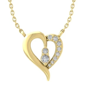 14k Yellow Gold Lab Grown Diamond Heart Pendant Necklace 18" Silver Cable Chain - Picture 1 of 5