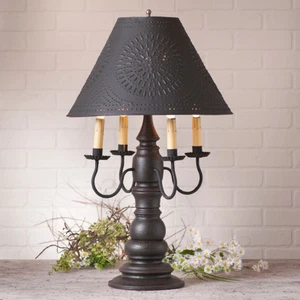 Bradford Wood Table Lamp with Punched Tin Black Shade in 5 Color Choices - Picture 1 of 5