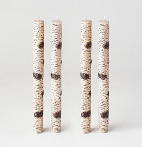 10" Tall Birch Tree Bark Theme Winter Christmas Taper Candle Set of 4 - Picture 1 of 2