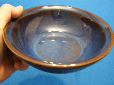 3 Denby Stoneware DEN1 Pattern Cereal Bowls Cobalt Blue Brown Rim 6 1/4" Dia - Image 1 of 4