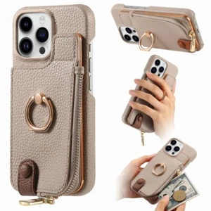 For iPhone 16 15 14 Pro Max 13 12 Magnetic Zipper Wallet Leather Ring Case Cover - Picture 1 of 22
