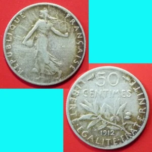France French Francaise 50 Centimes 1912 KM# 854 Silver Argent - Picture 1 of 3