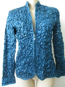 ADRESSING WOMAN Peacock Sequin Jacket Long Sleeve Zip Closure Size S NWT - Picture 1 of 6