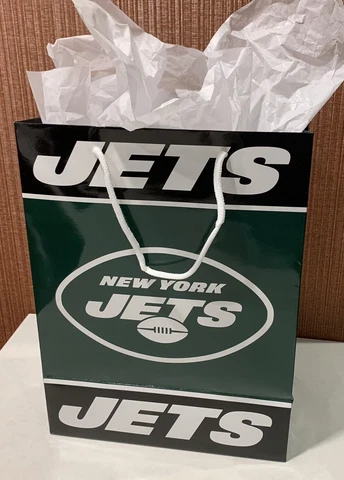 New York Jets Official NFL 13 Inch X 10 Inch Glossy Gift Bag W/ White Gift Paper Cover
