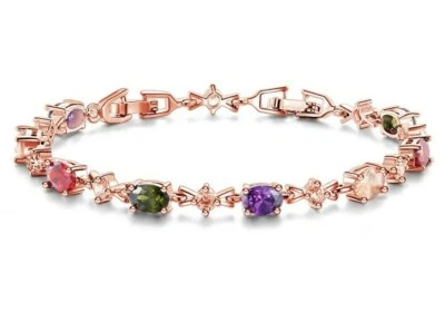Brazalete Arco Iris Clásico Ovalado Multi Cristal Austriaco Chapado en Oro Rosa Foto 1 de 4