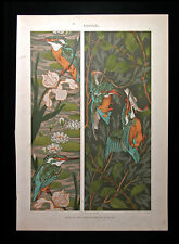 KINGFISHER BIRDS, IRIS, TWO-PANEL DEKORATIVE VORBILDER 1902, PROF. G. STURM