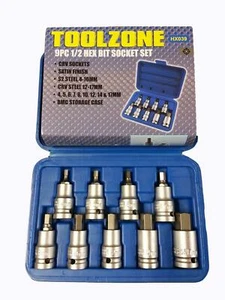 Juego de enchufes hexagonales de 9 piezas Toolzone unidad de 1/2 - Imagen 1 de 1