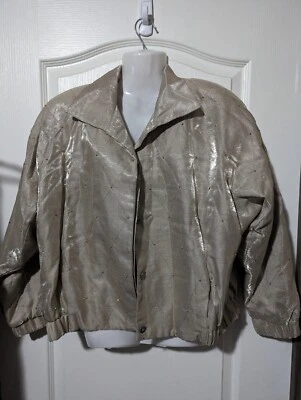 Chaqueta Bomber Linda Allard Vintage Años 80 Pequeña Metálica Dorada Lino Formal Acolchada Foto 1 de 4