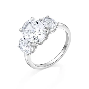 925 Sterling Silver Ring Oval Cut 3 Cubic Zirconia Stones Women's Jewellery Gift - Picture 1 of 4