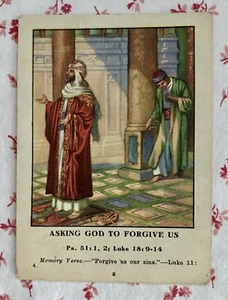 Vintage 1920 Sunday School Men Praying Picture Story Card Standard Publishing Co - Picture 1 of 2