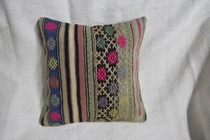 Kilim Pillow Cushion Cover, Hand Woven Pillow 15.3 x 15.3 in - Picture 1 of 10