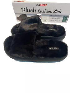 32 Degrees Black Faux Fur Comfort Foam Plush Slides Rubber Sole Sz. 7.5-8.5 NWT - Picture 1 of 2
