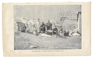 Antiker Druck Gruppe Indianer auf den Felsen Sitka Alaska 1879 - Bild 1 von 2