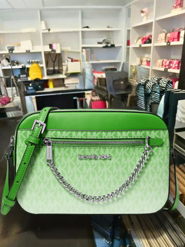Borsa a tracolla Michael Kors Jet Set donna grande logo ombreggiato zip catena verde giungla