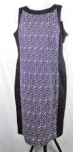 NUEVO CON ETIQUETAS Vestido Liz Claiborne Estampado Negro Sin Mangas Algodón Satén Vaina 16 - Imagen 1 de 3