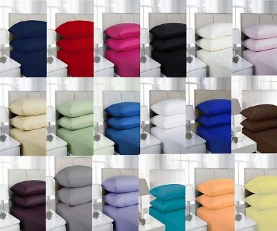 Full Fitted Sheet Bed Sheets 100% Poly Cotton Single Double King Super King Size - Image 1 of 2