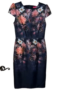 Betsey Johnson Women's Short Sleeve Stretch Midi Dress Black Floral Print Size 4 - Picture 1 of 12
