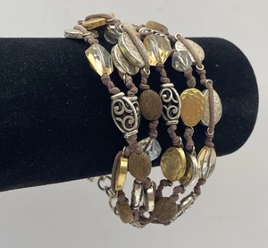 Brighton Rivera Bracelet Multi Strand Wood Beads Silver Plated Swarovski Crystal - Picture 1 of 8