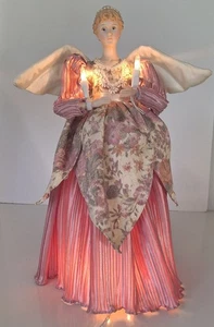 Vintage viktorianischer Engel Baumspitze-beleuchtet-Porzellan-rosa 15" Zoll Weihnachten  - Bild 1 von 4