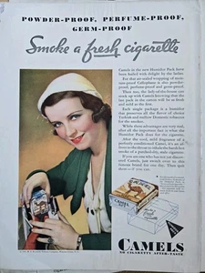 1931  Camel Cigarettes Humidor pack pretty Brunette hat smoke fresh vintage ad  - Picture 1 of 1