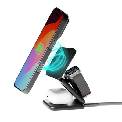 Soporte de carga inalámbrico Peel 3 en 1 Qi2 cargador rápido MagSafe iPhone Apple Wat... Foto 1 de 4