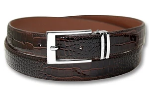 Biagio Croc Emboss DARK BROWN Mens Bonded Leather Belt Silver-Tone Buckle sz 40 - Picture 1 of 2