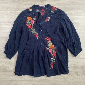 Johnny Was Blue Floral Embroidered Women's Top Medium - Picture 1 of 5