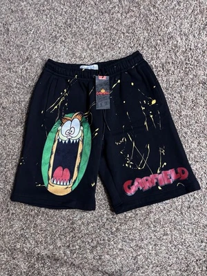 Pantalones Cortos Nickelodeon Garfield Hombres L Negro con Salpicaduras Amarillas Sudadera Cordón Foto 1 de 4