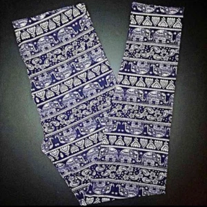 Buttery Soft Navy Blue ELEPHANT Safari Paisley Leggings Tall & Curvy XL Zoo TC - Picture 1 of 3