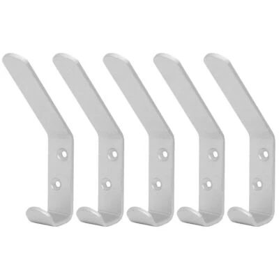 HAT & COAT HOOKS X5 Wall Door Brushed Aluminium Rack Cloakroom Double Metal UK - Image 1 of 2