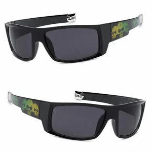 Locs Authentic Sunglasses Black Lens Motorcycle OG Style Yel GN skull Tempples - Picture 1 of 4