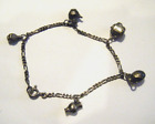 8" Vintage 60s Sterling Silver Figaro Chain Bracelet & 5 Coffee / Teapot Charms