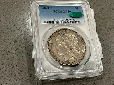 PCGS XF40 CAC 1892 S MORGAN DOLLAR SUPER PQ! VERY TOUGH THIS NICE - Image 1 of 4