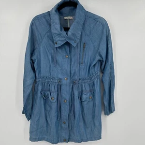 Blusa Free Bird Cambray para mujer grande azul cintura ceñida manga larga frente a presión - Imagen 1 de 9