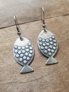 Vintage Silver Tone Fish Shaped Dangle Earrings - Picture 1 of 4