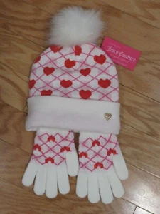 Juicy Couture Womens Hearts Beanie Hat Gloves Set - Picture 1 of 4