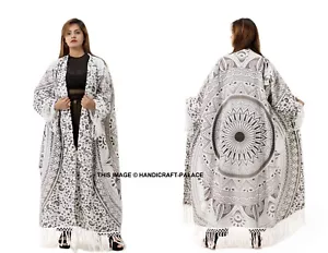 Ombre Mandala Tassel Long Kimono Indian Coat Cotton Jacket Oversized Cardigan - Picture 1 of 5
