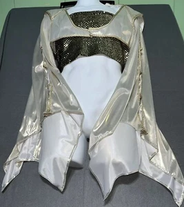 Women Costume Dance GoldShiny Crop Top Slitted Long Sleeve Open Front Top Unique - Picture 1 of 3