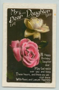 Postcard, Dear daughter, Happy birthday. Roses, Embossed frame, Poem, RPPC - Picture 1 of 2