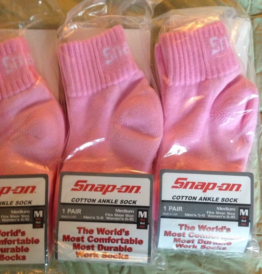 NEW 3 Pairs Women's Pink Snap On Tools Ankle Socks Medium FREE Shipping Made USA - Image 1 of 1