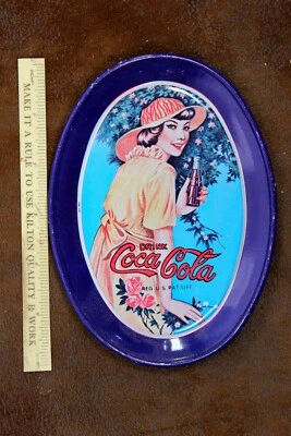 VTG  Coca Cola Tip Tray Reproduced 1973 Collectible 6" X 4 1/2" Blue  - Image 1 of 2