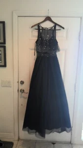 Teeze Me Navy Blue Long Dress Gown Size 7/8 - Picture 1 of 7
