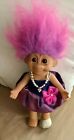 Vintage Russ Pink Hair Troll doll purple  Satin Dress 7 inches tall