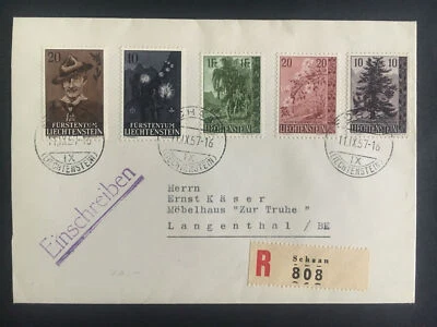 1957 Vaduz Liechtenstein First Day cover # 312-316 Complete Set FDC Boy Scouts - Image 1 of 2